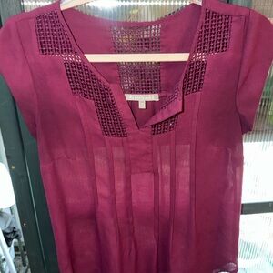 Daniel Rainn Plum Crochet-Yoke Short Sleeve Blouse